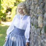 Scholl Women's Blouse White with Sapphire Hand Smocking