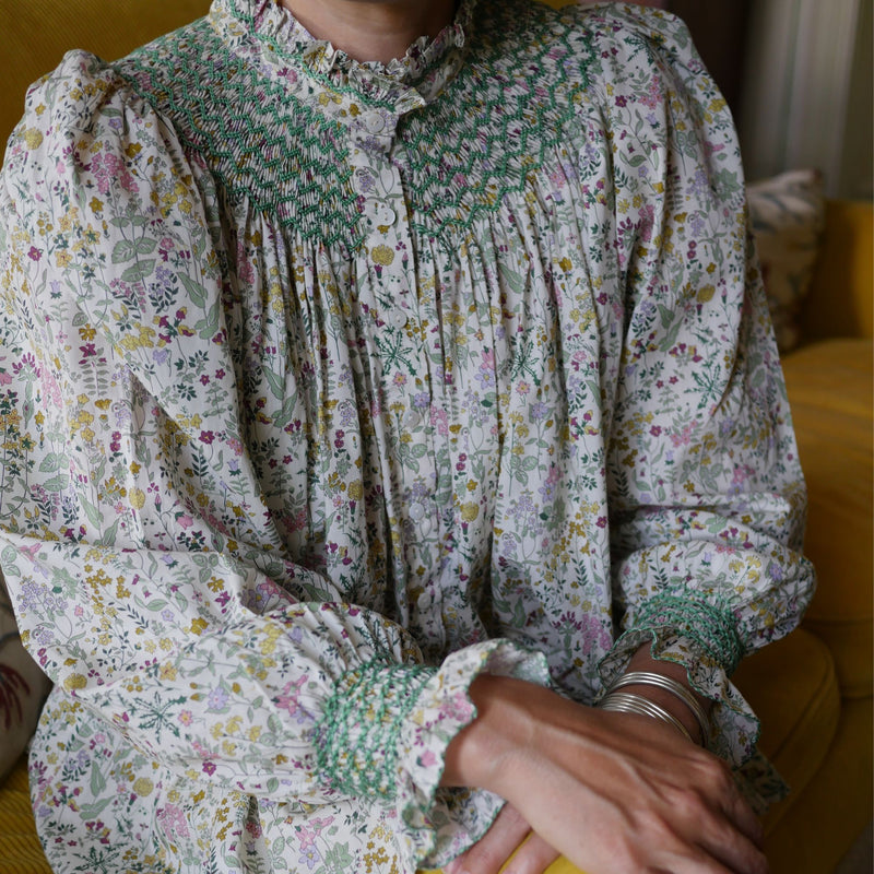 Scholl Women's Blouse with Evergreen Hand Smocking made with Liberty Field Flowers Edition 15