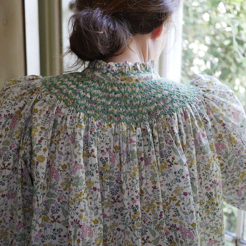 Scholl Women's Blouse with Evergreen Hand Smocking made with Liberty Field Flowers Edition 15