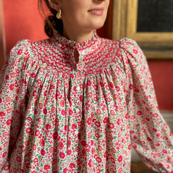 Scholl Women's Blouse with Poinsettia Hand Smocking made with Liberty D'anjo Fabric Edition 21