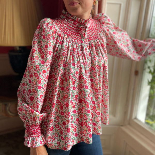 Scholl Women's Blouse with Poinsettia Hand Smocking made with Liberty D'anjo Fabric Edition 21
