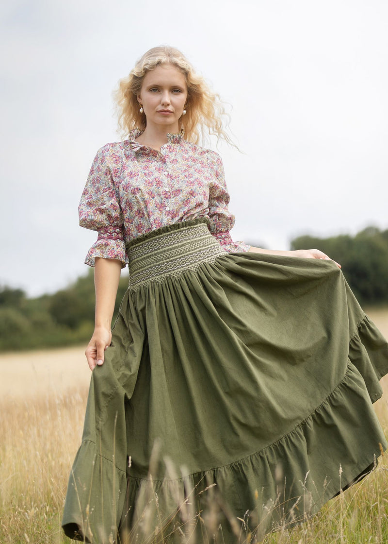 Small Shelley Blouse with Copper Beach Hand Smocking made with Liberty Swirling Petals Edition 5