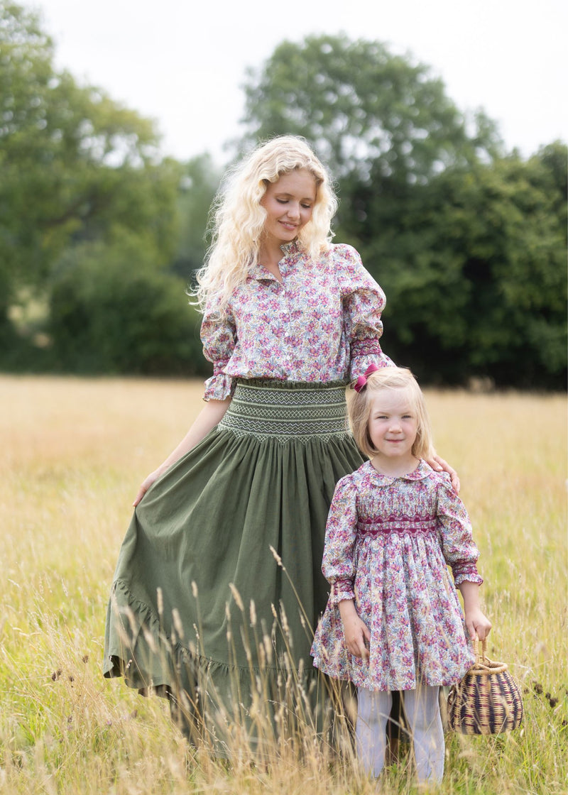 Small Shelley Blouse with Copper Beach Hand Smocking made with Liberty Swirling Petals Edition 5