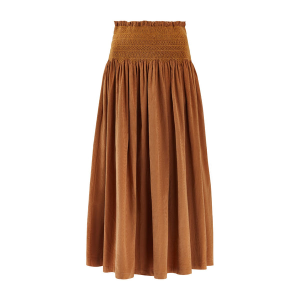 Sullivan Women's Skirt Butterscotch Needlecord with Spiced Vanilla Hand Smocking