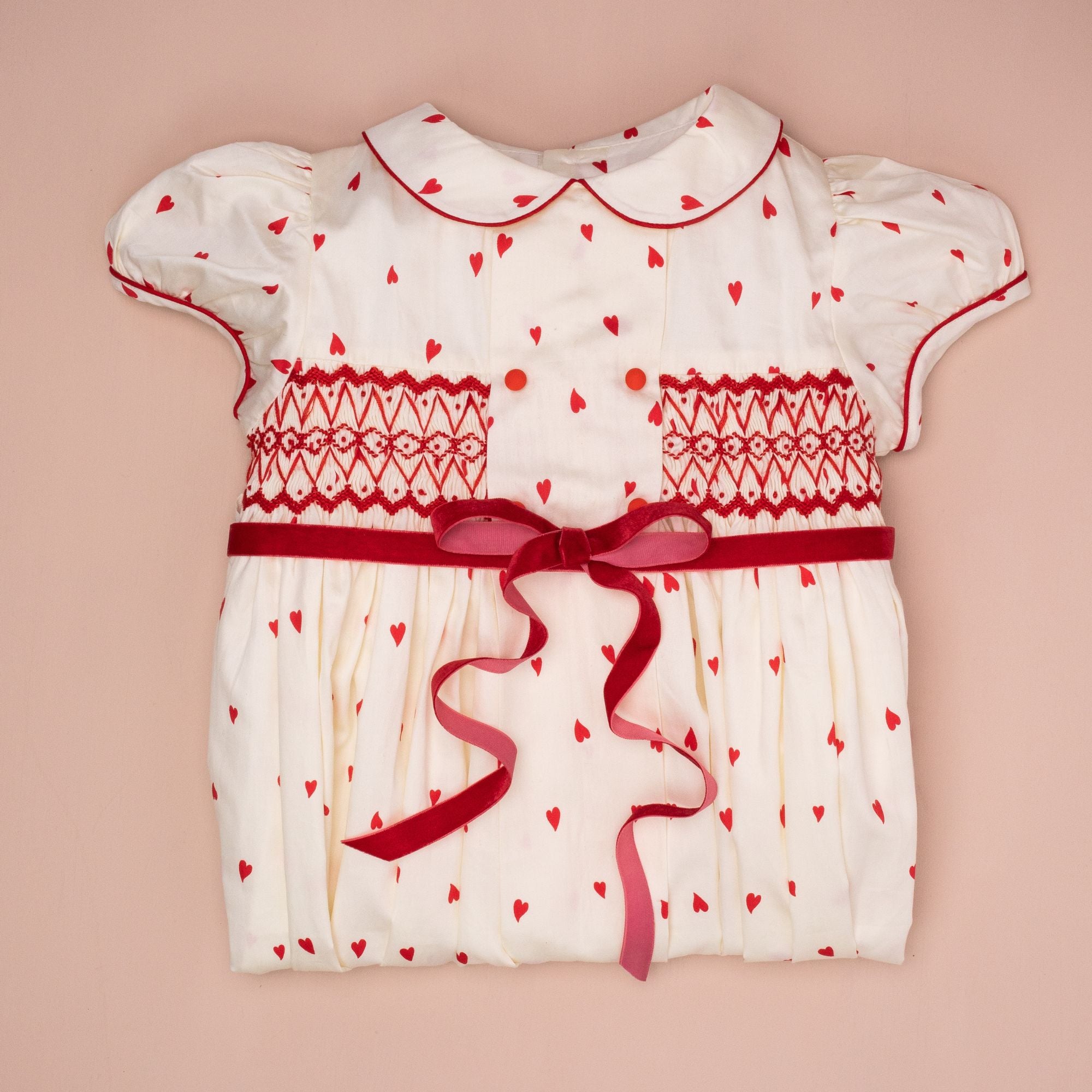 Thatcher Dress Loveheart Cotton Lawn with My Funny Little Valentine Hand Smocking