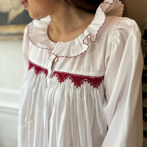 Women's Nightingale Dress Moonstone with Antique Lace Hand Smocking