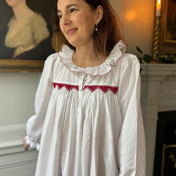 Women's Nightingale Dress Moonstone with Antique Lace Hand Smocking