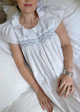 Women's Nightingale Dress Moonstone Short Flutter Sleeves with Mermaid Tail Forget Me Not Hand Smocking