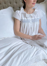 Women's Nightingale Dress Moonstone Short Flutter Sleeves with Mermaid Tail Forget Me Not Hand Smocking