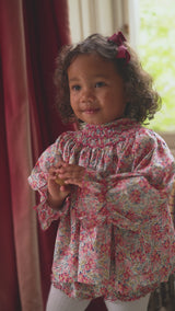 Joan of Arc Blouse with Ruby Tuesday Hand Smocking made with Liberty Swirling Petals Fabric