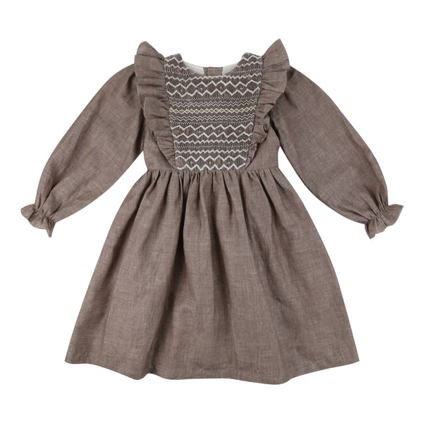 6-8y Anna Pavlova Dress Hazelnut with All that Glitters Hand Smocking