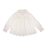Small Betsy Fry Women's Blouse Cricket White Organic Cotton with Neon Pink Spot Hand Smocking Edition 7