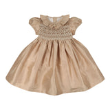 Diana Special Occasion Dress Champagne Silk with Gypsophila Hand Smocking