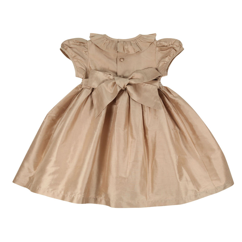 Diana Special Occasion Dress Champagne Silk with Gypsophila Hand