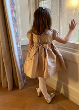 Diana Special Occasion Dress Champagne Silk with Gypsophila Hand Smocking