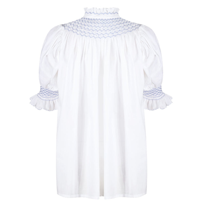 Scholl Women's Summer Blouse White with Forget Me Not Hand Smocking Edition 8