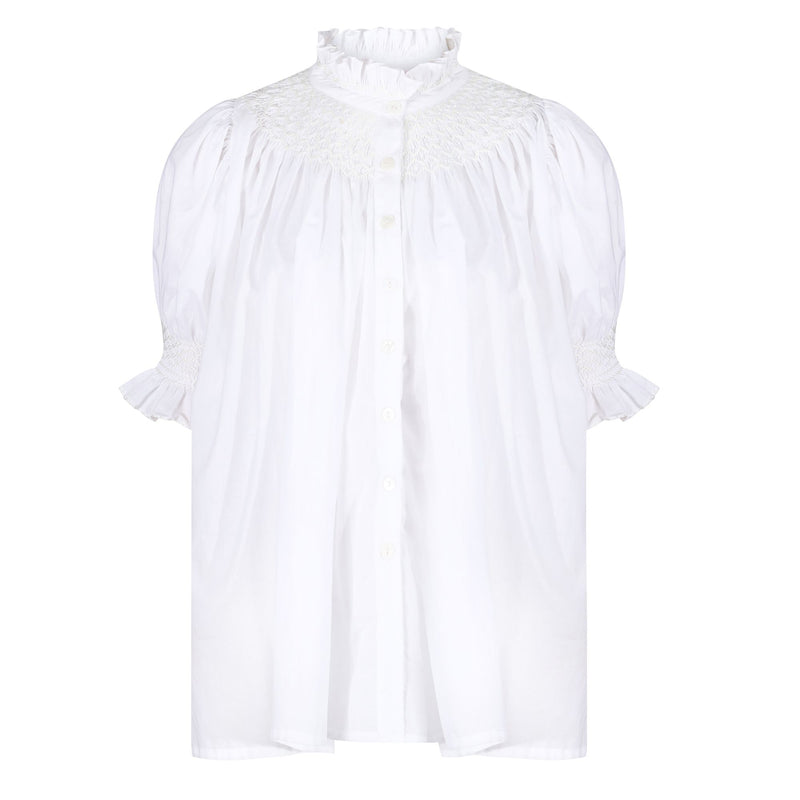 Scholl Women's Summer Blouse White with Ivory Hand Smocking Edition 9