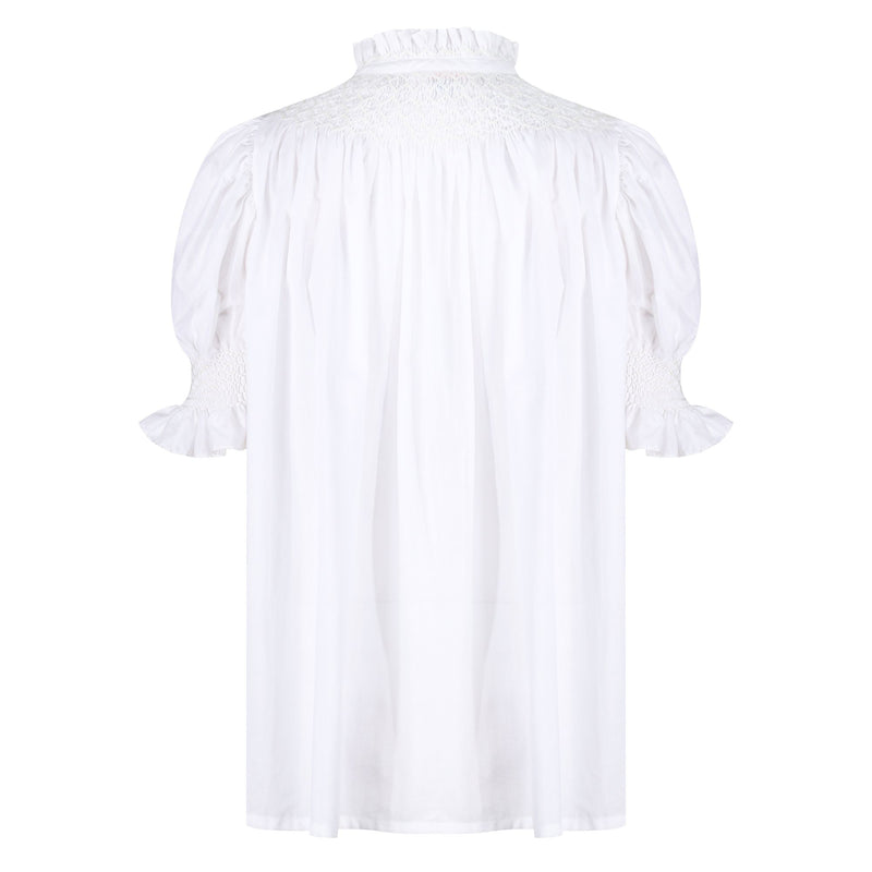 Scholl Women's Summer Blouse White with Ivory Hand Smocking Edition 9
