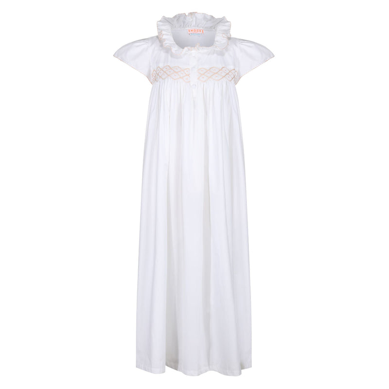 Women's Nightingale Night Dress Moonstone Short Flutter Sleeves with Mermaid Tail Seashell Hand Smocking