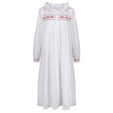 Women's Nightingale Dress Moonstone with Scarlet Bows Hand Smocking