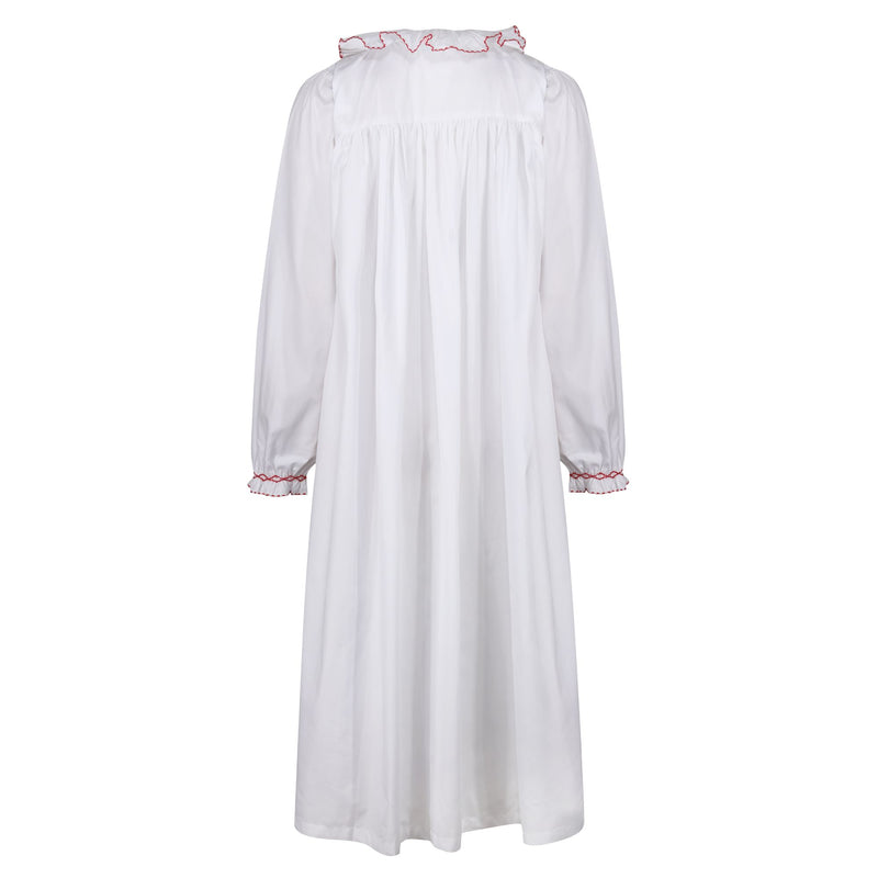 Women's Nightingale Dress Moonstone with Scarlet Bows Hand Smocking